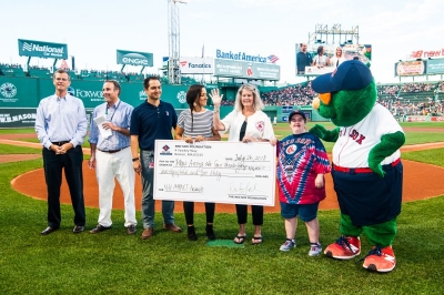 New Hampshire Day impact honorees are presented a check during pre-game at Fenway Park in Boston, Massachusetts Thursday, July 26, 2018.